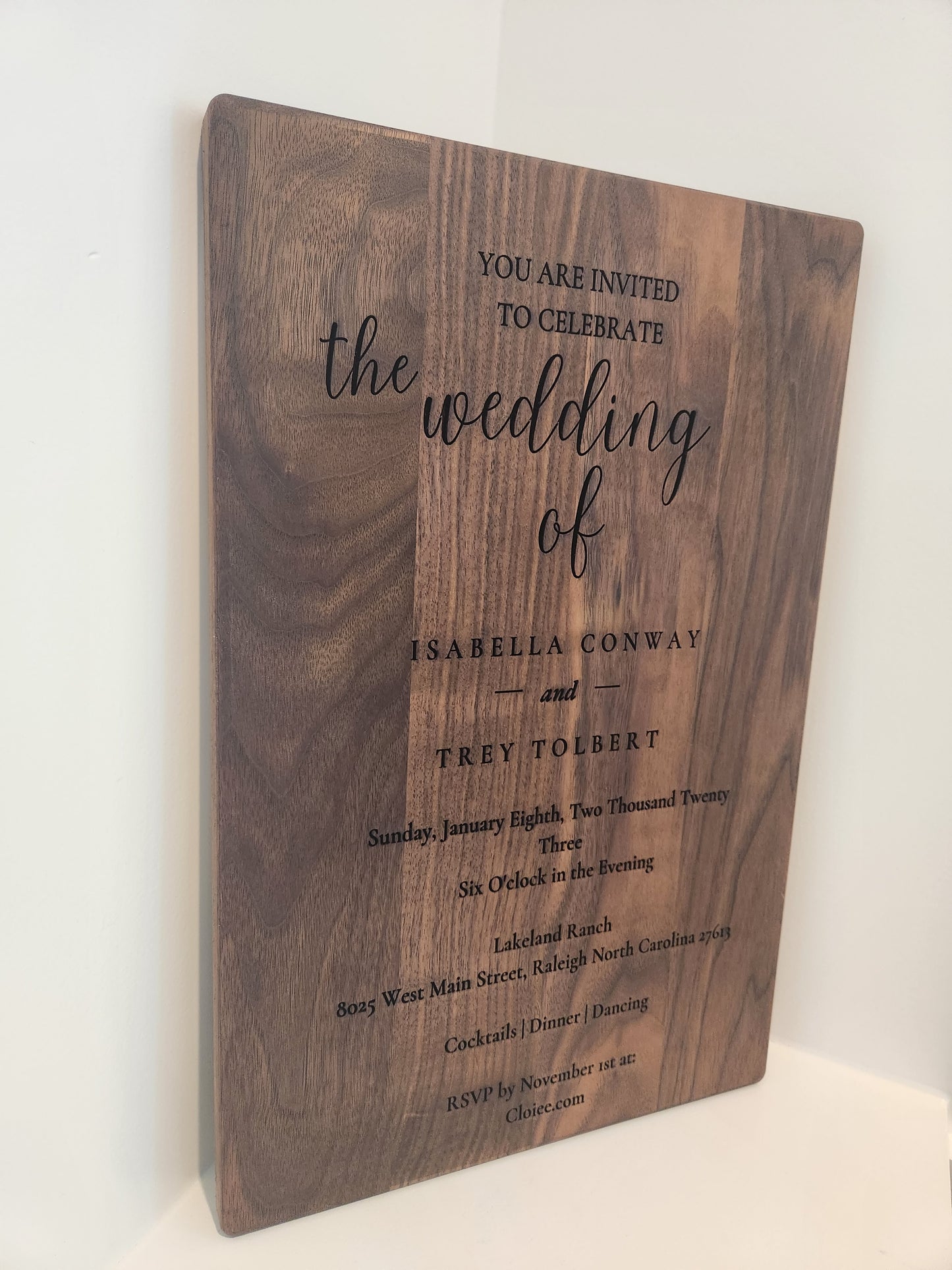 Walnut Wood WEDDING INVITATION Cutting Board Engraved with YOUR Wedding Invitation, Wedding Charcuterie Board, Custom Keepsake 10.5x16
