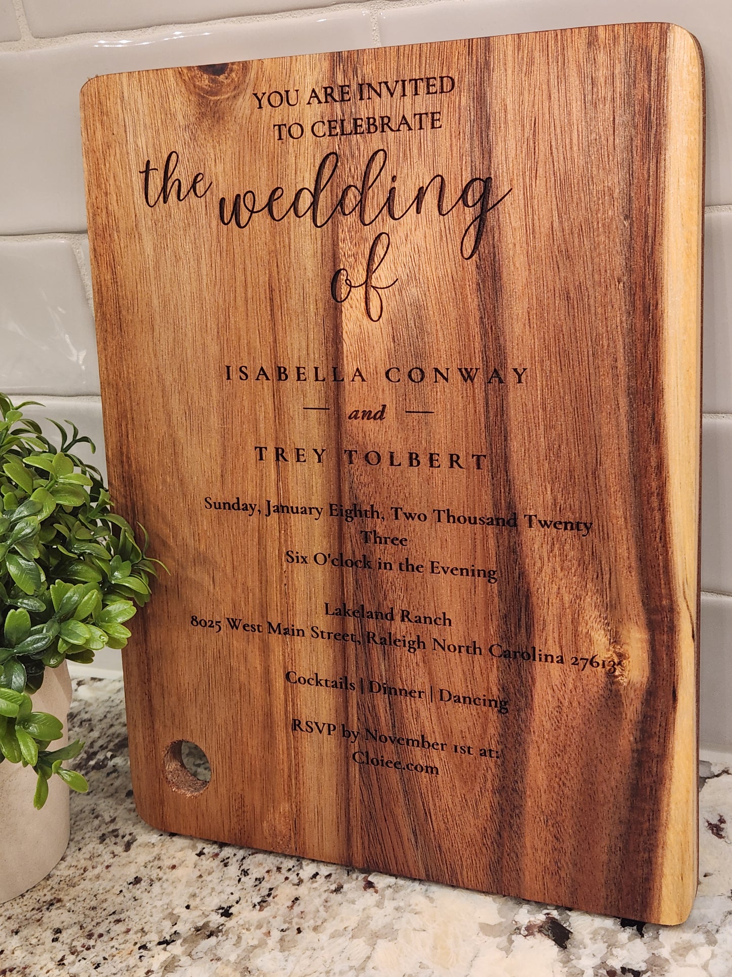 WEDDING INVITATION Cutting Board Engraved with YOUR Wedding Invitation, Wedding Charcuterie Board, Custom Keepsake