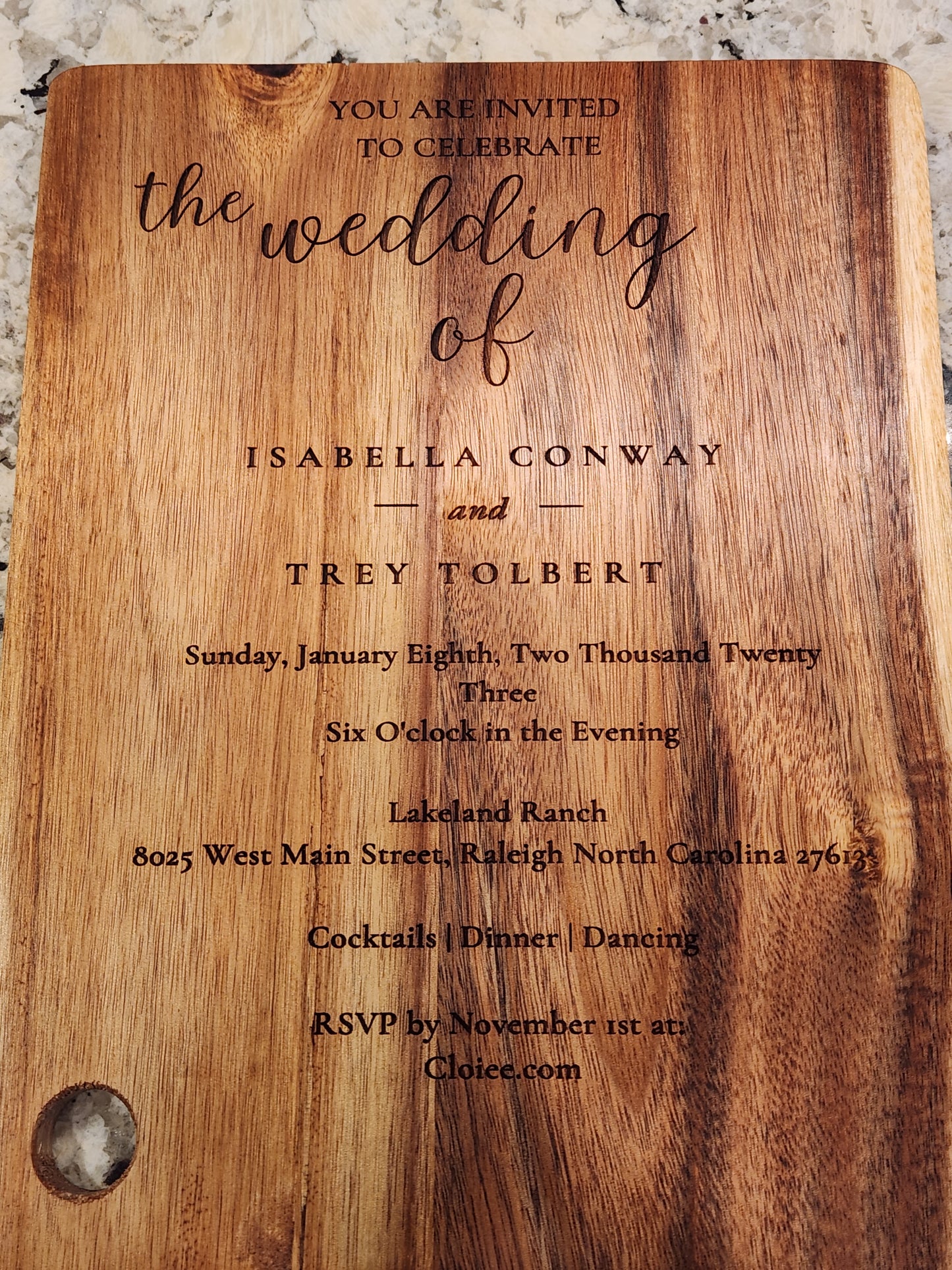 WEDDING INVITATION Cutting Board Engraved with YOUR Wedding Invitation, Wedding Charcuterie Board, Custom Keepsake