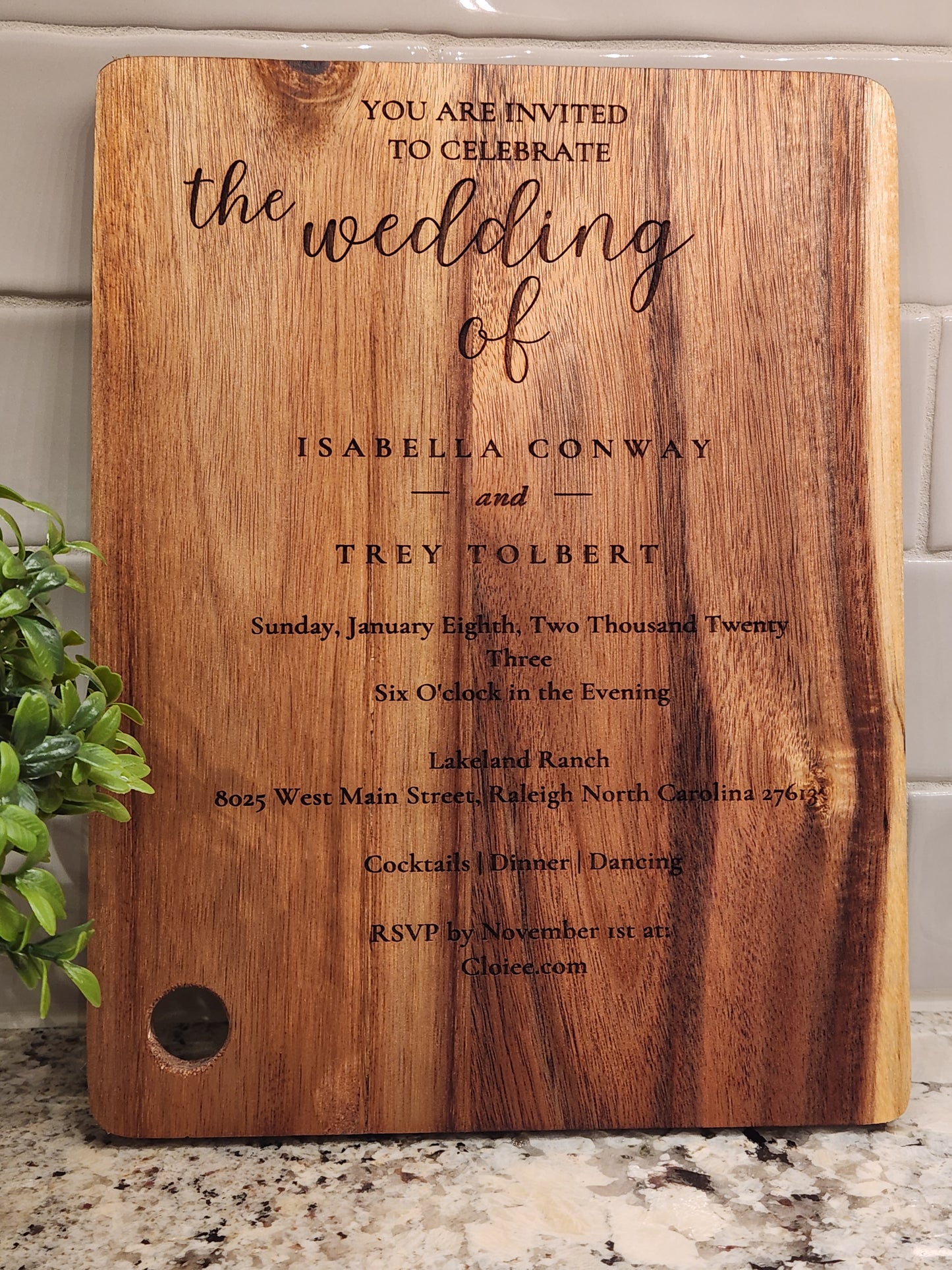 WEDDING INVITATION Cutting Board Engraved with YOUR Wedding Invitation, Wedding Charcuterie Board, Custom Keepsake