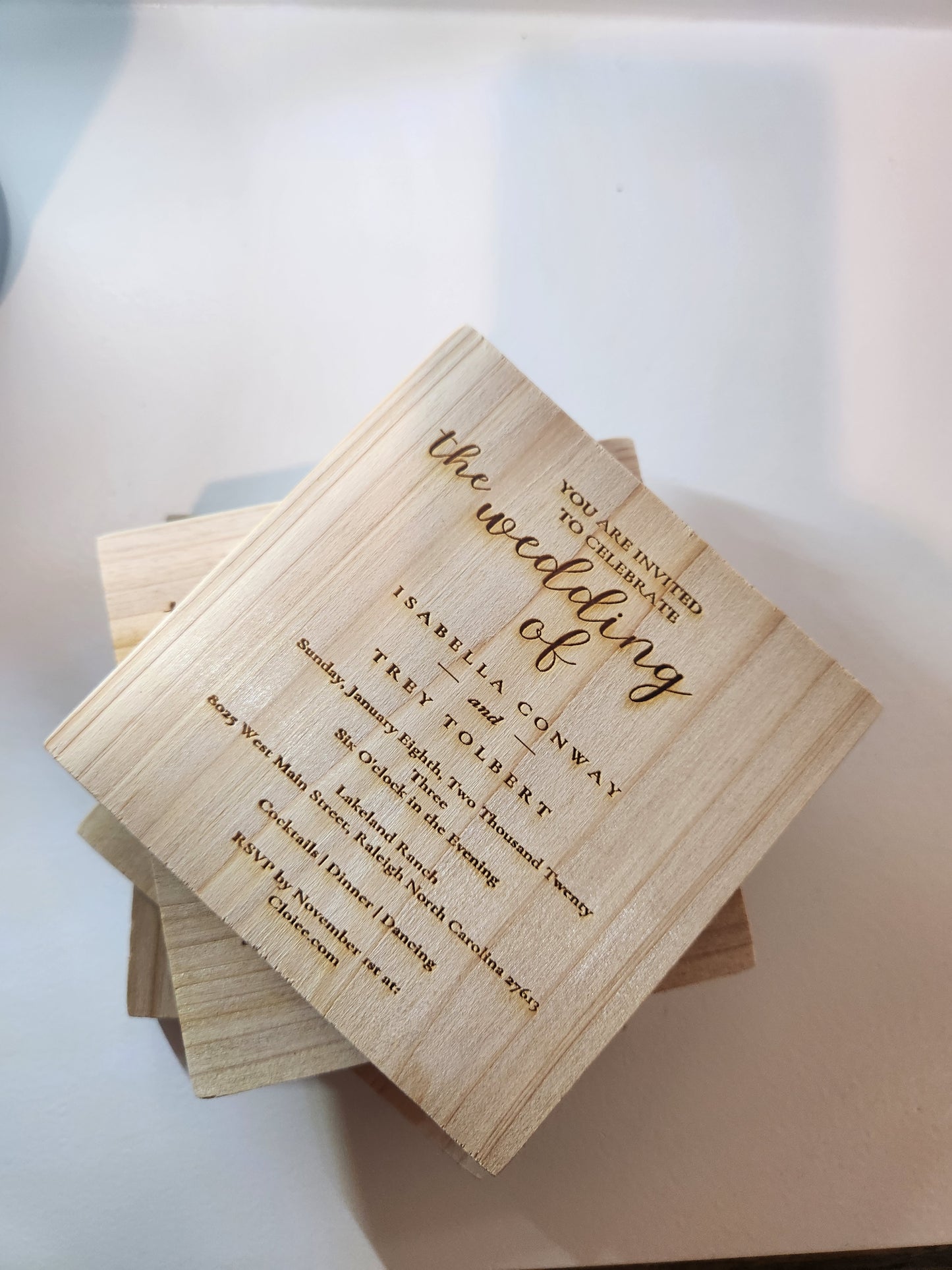 WEDDING INVITATION Wood Coasters (Set Of 4) Engraved with YOUR Wedding Invitation, Wedding Coasters, Custom Keepsake