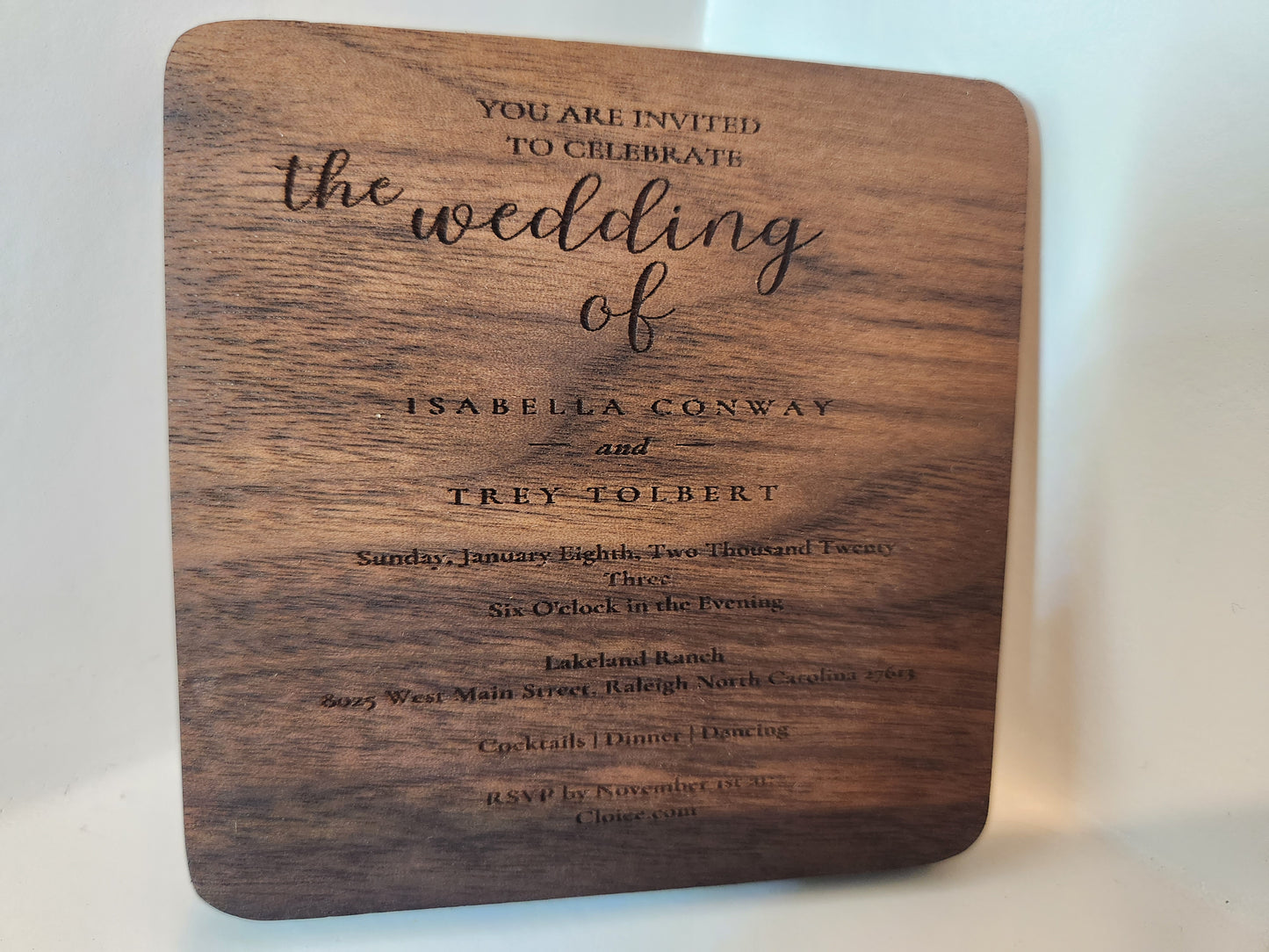 WEDDING INVITATION Wood Coasters Set Of 4 Engraved with YOUR Wedding Invitation, Wedding Coasters,Custom Keepsake, Wedding Table Decorations