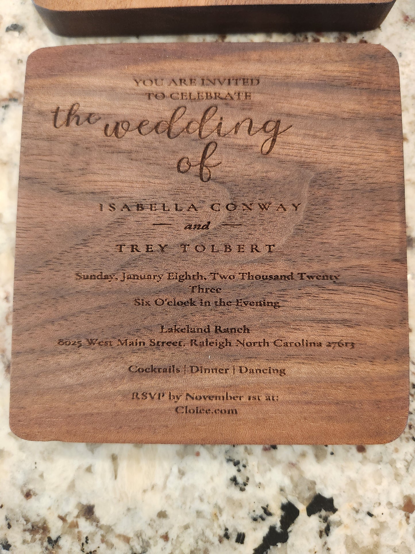 WEDDING INVITATION Wood Coasters Set Of 4 Engraved with YOUR Wedding Invitation, Wedding Coasters,Custom Keepsake, Wedding Table Decorations