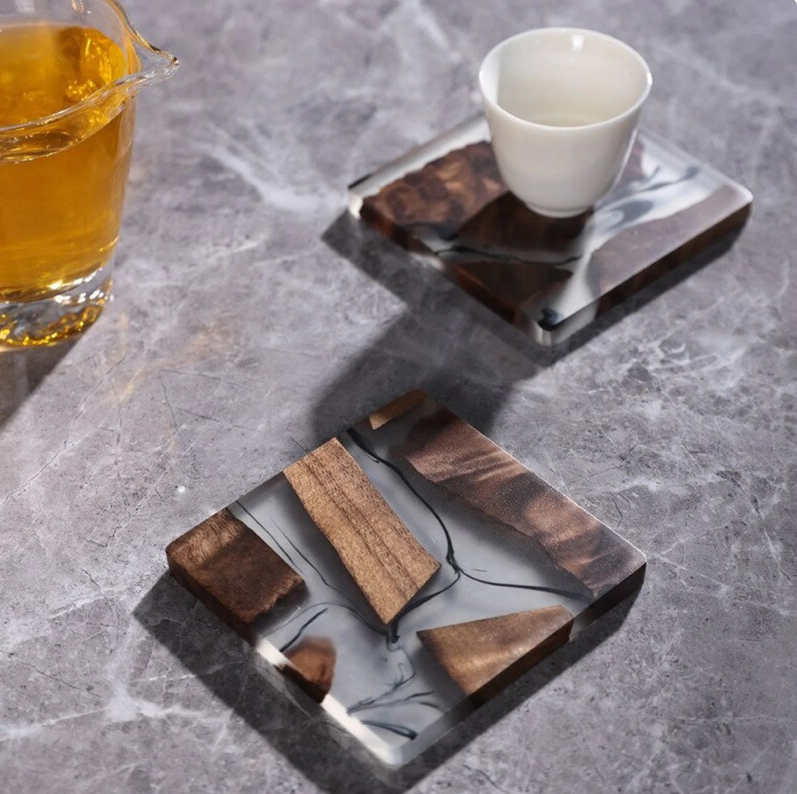 Wood Epoxy Coasters, Square Wood Drink Coasters, Walnut Wood Coasters, Handmade Wooden Coasters