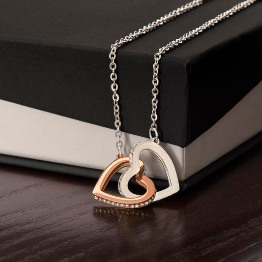 Polished Stainless Steel & Rose Gold Double Heart Necklace Pendant Choker, Interlocking Heart Necklace, Dainty Necklace, Heart Necklace