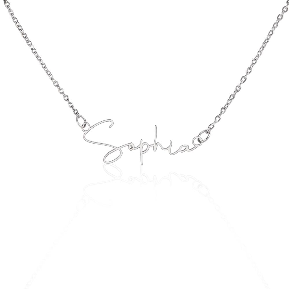 Perfect Gift for Her • Minimalist Signature Name Necklace Personalized in Polished Stainless Steel and Gold Finish Over Stainless Steel