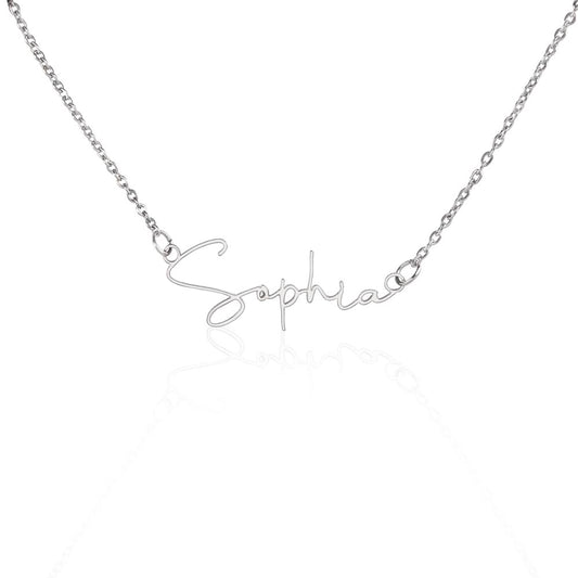 Perfect Gift for Her • Minimalist Signature Name Necklace Personalized in Polished Stainless Steel and Gold Finish Over Stainless Steel