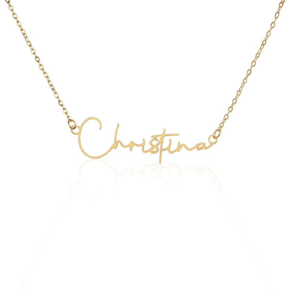 Perfect Gift for Her • Minimalist Signature Name Necklace Personalized in Polished Stainless Steel and Gold Finish Over Stainless Steel